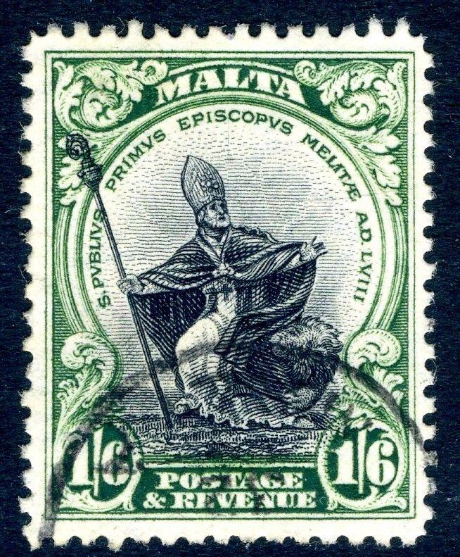 MALTA -1930 1/6 Black & Green Sg 204 FINE USED  V18840