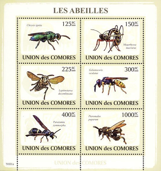 COMOROS - 2009 - Bees - Perf 6v Sheet - Mint Never Hinged