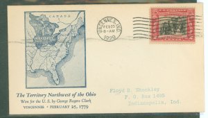 US 651 1929 2c George Rogers Clark/Battle of Vincennes on an addressed FDC/with a Floyd Shockley cachet (first)