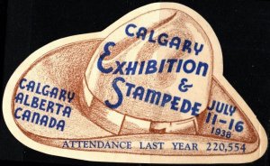 1938 Canada Large Die Cut Poster Stamp Calgary Exhibition & Stampede July 11-16