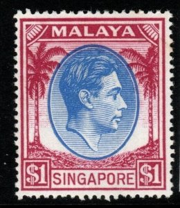 SINGAPORE SG28 1949 $1 BLUE & PURPLE p17½x18 MTD MINT