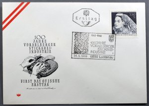 Austria #811 First Day Cover Embroidery Industry Vorarlberg Centenary