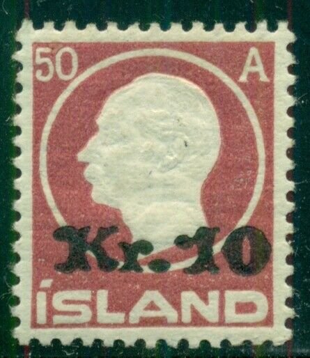 ICELAND #140 (122) 10kr on 50aur Ovpt, og, LH, VF, Scott $300.00