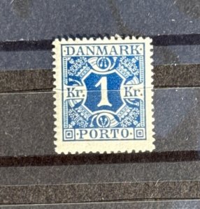 1921 Denmark 1Kr Dark Blue Postage Due Stamp Scott # J22, Michel # P17 MLH