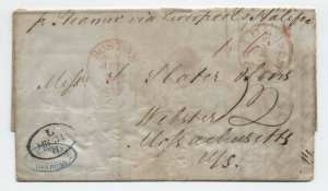 1845 Hamburg Germany to Webster MA transatlantic stampless [H.516]