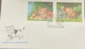 D)1988, NICARAGUA, FIRST DAY COVER, ISSUE, FAUNA, LEON, ZORRO,