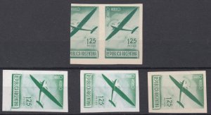 003502/ Argentina 1940 1.25m Green Imperf Proofs Printed on Both Sides x4