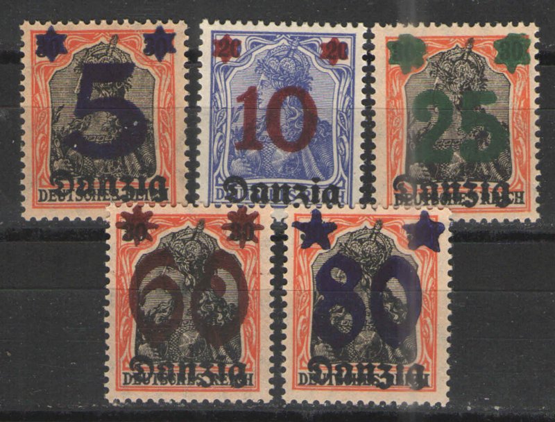 Germany - Danzig 1920 Sc# 19-23 MNH VG/F - Surcharged issues