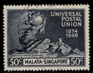 SINGAPORE GVI SG36, 50c blue-black, FINE USED.