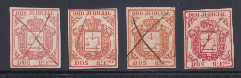 Cuba JoAA10-JoAA10c used. 1858 2r LEGAL DOCUMENTS fiscals,all 4 shades per Jones