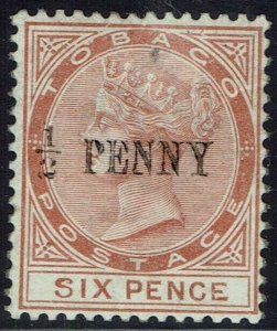 TOBAGO 1886 QV ½ PENNY ON 6D