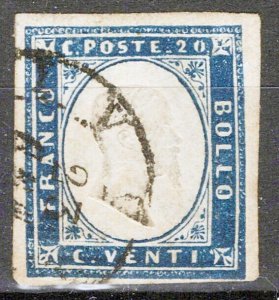 ZAYIX Sardinia 12a Used 20c blue imperf King Victor Emmanuel II 1223S0004