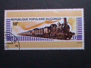 CONGO-1982-LOCOMOTIVE-BEAUTIFUL CLASSIC TRAIN- LARGE USED STAMP-VERY FINE