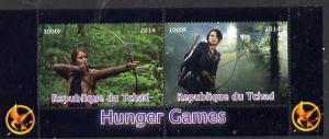 Chad 2014 Hunger Games #2 perf sheetlet containing 2 valu...