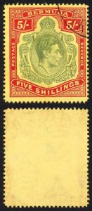 Bermuda SG118b KGVI 5/- Pale Green and Red/yellow Line Perf 14.25 (Ref 34)