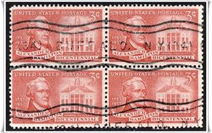 ♦SC#1086 3¢ Alexander Hamilton Block of Four (Used)