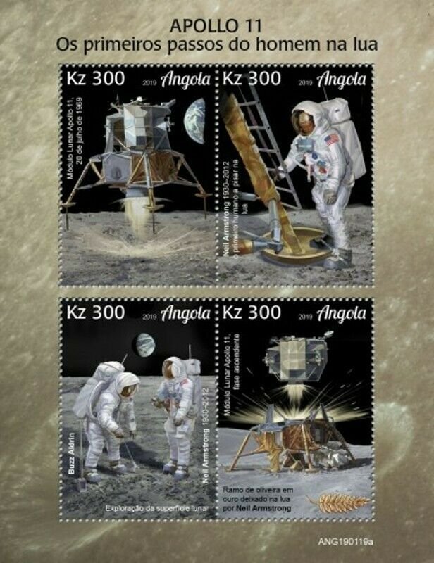 Angola - 2019 First Steps on the Moon - 4 Stamp Sheet - ANG190119a