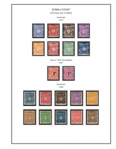 COLOR PRINTED SOMALI COAST 1894-1966 STAMP ALBUM PAGES (40 illustrated pages)