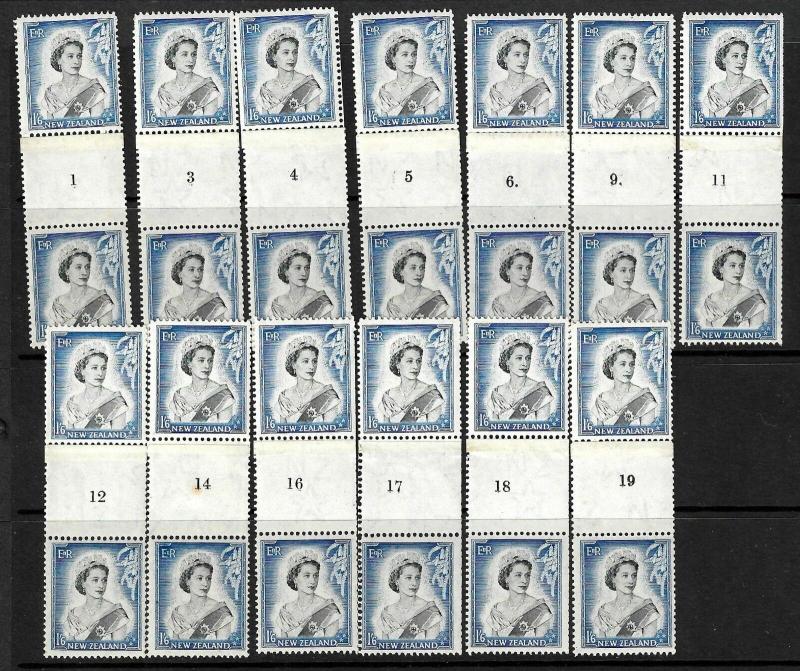 NEW ZEALAND 1955 QEII 1/6 COILS SHORT SET 13 MNH