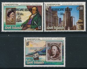 Cook Is 1987 Hurricane Relief, Surch +50c on Ameripex86 (3v, HV) MNH CV$10+