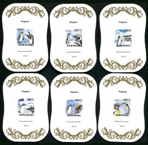 Ly587 2009 Guinea-Bissau Penguins Birds Fauna Gold ! Cardboard 6Bl Mnh