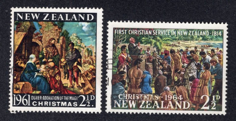 New Zealand 1961-64 Christmas Issues, Scott 355, 366 used, value = 50c