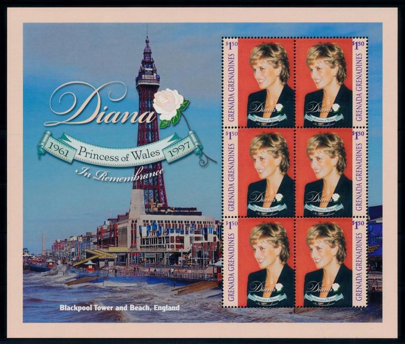 [95328] Grenada Grenadines 1998 Royalty Princess Diana Blackpool Sheet MNH