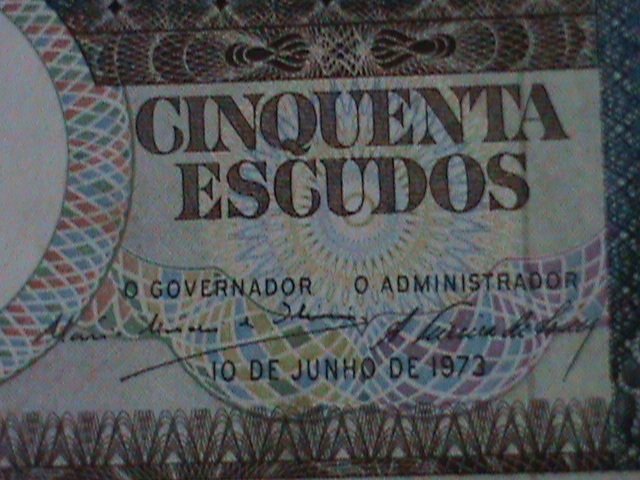 ​ANGOLA-1973-BANK OF ANGOLA-UN -CIRCULATED-$50 ESCUDOS -VERY FINE