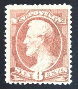 Scott #208 - F/VF - 6c Rose - Lincoln - OG - Small filled thin - 1882