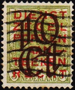 Netherlands. 1923 10c on 3c. S.G.270 Fine Used