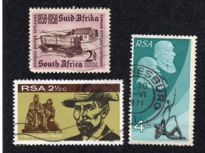 South Africa 1958-71 Group of 3 Commemoratives, Scott 218, 348, 367 used