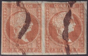 Cuba 1855 Sc 4 pair used pen cancels toned/cracked gum