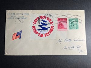 1943 Patriotic WWII USA Cover Ceres CA to Modesto CA Lets Go USA