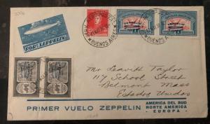 1930 Argentina LZ 127 Graf Zeppelin First Flight Cover FFC to Belmont Ma USA