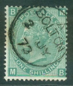 SG 117 1/- green plate 6. Very fine used with a Bolton CDS, 2nd July 1873 