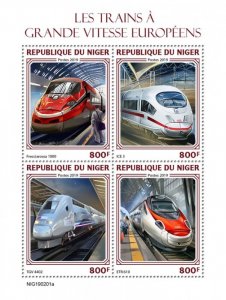 NIGER - 2019 - European H S Trains - Perf 4v Sheet - Mint Never Hinged