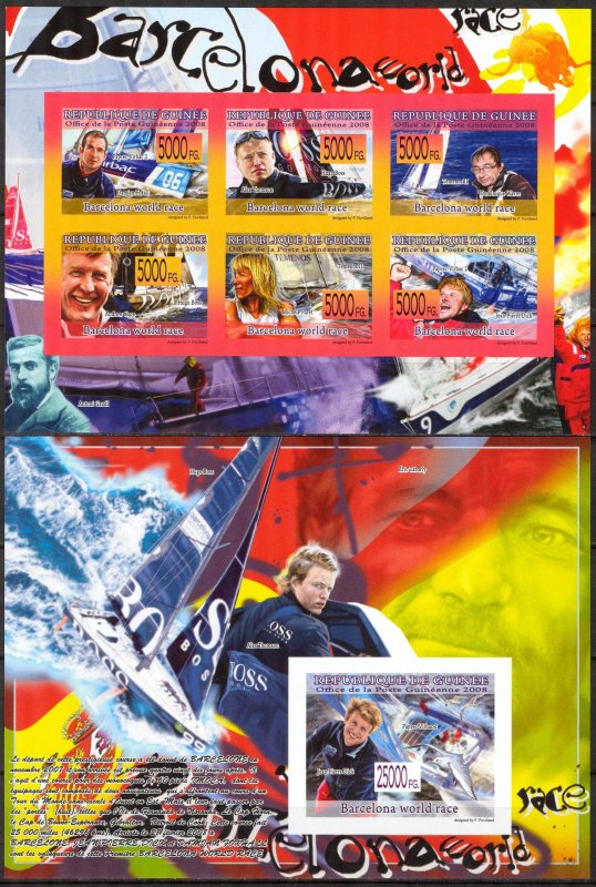 Guinea 2008 Sailing Barcelona World Race sheet + S/S Imperf. MNH