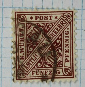 Germany Wurttemberg state sc#106 50pf red brown postally used  cv$1,750.00 
