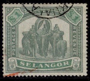 MALAYSIA - Selangor QV SG61, $1 green & yellow-green, FINE USED. Cat £180. CDS