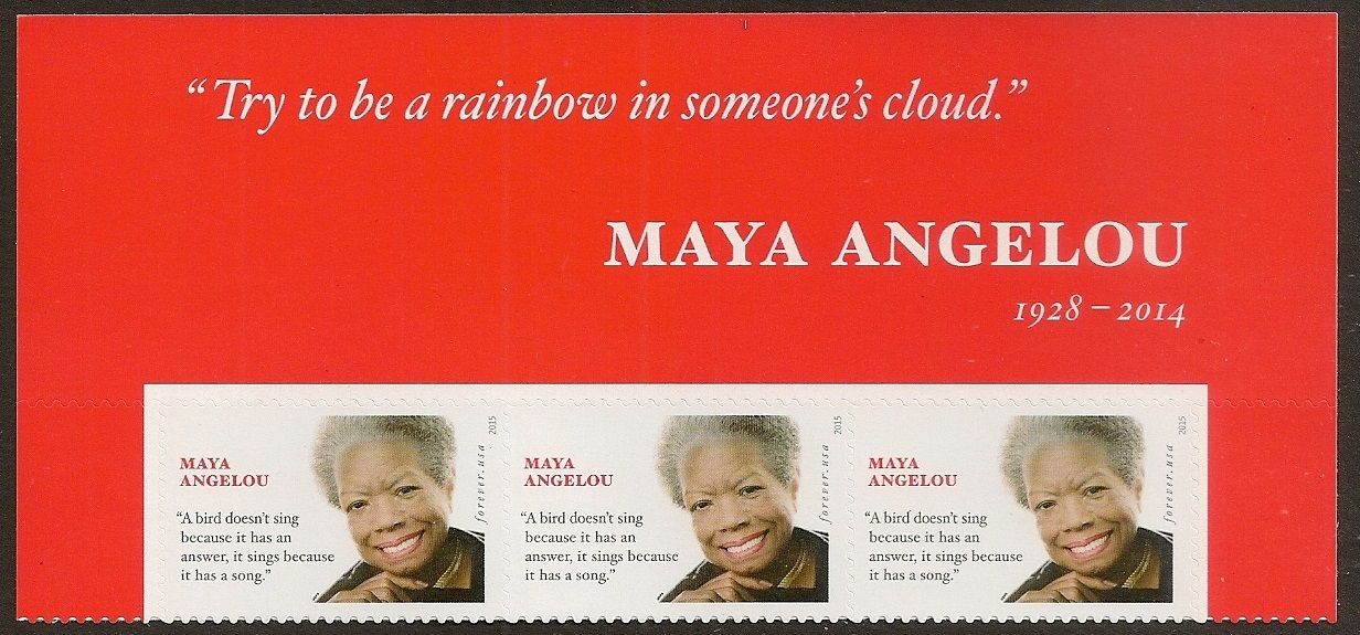 US 4979 Maya Angelou forever header strip (3 stamps) MNH 2015 / HipStamp