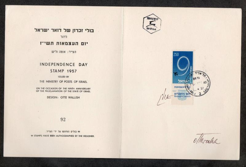 Israel Scott #128 Independence Folder Autographed Otto Wallish!!