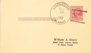 United States Alaska Livengood 1957 4f-bar  Type  1915-1957  Postal Card  Phi...