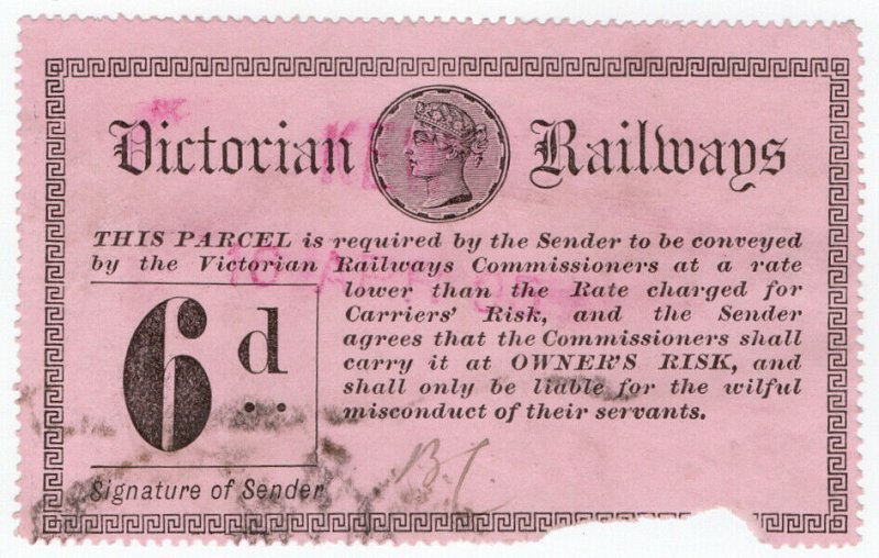 (I.B) Australia - Victoria Railways : Parcels Stamp 6d