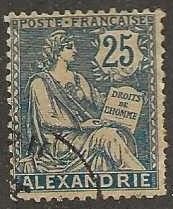 French Offices in Alexandria 24 ,  used, toned, 1903.  (f217)