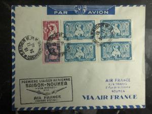 1939 Saigon Vietnam to New Caledonia First Flight Cover 500 Flown FFC Air France