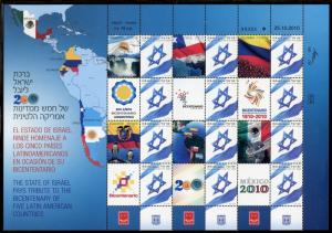 ISRAEL 2010 BICENTENNIAL OF 5 LATIN AMERICAB COUNTRIES SHEET  MINT NEVER HINGED