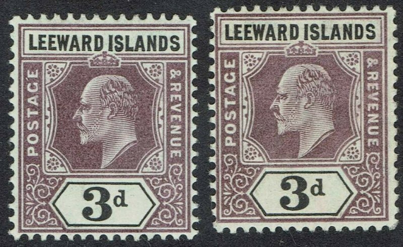 LEEWARD ISLANDS 1905 KEVII 3D BOTH PAPERS WMK MULTI CROWN CA