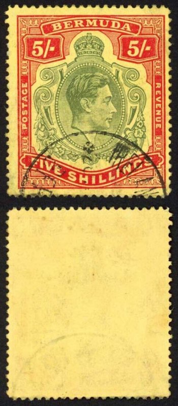 Bermuda SG118b KGVI 5/- Pale Green and Red/yellow Line Perf 14.25 (Ref 41)