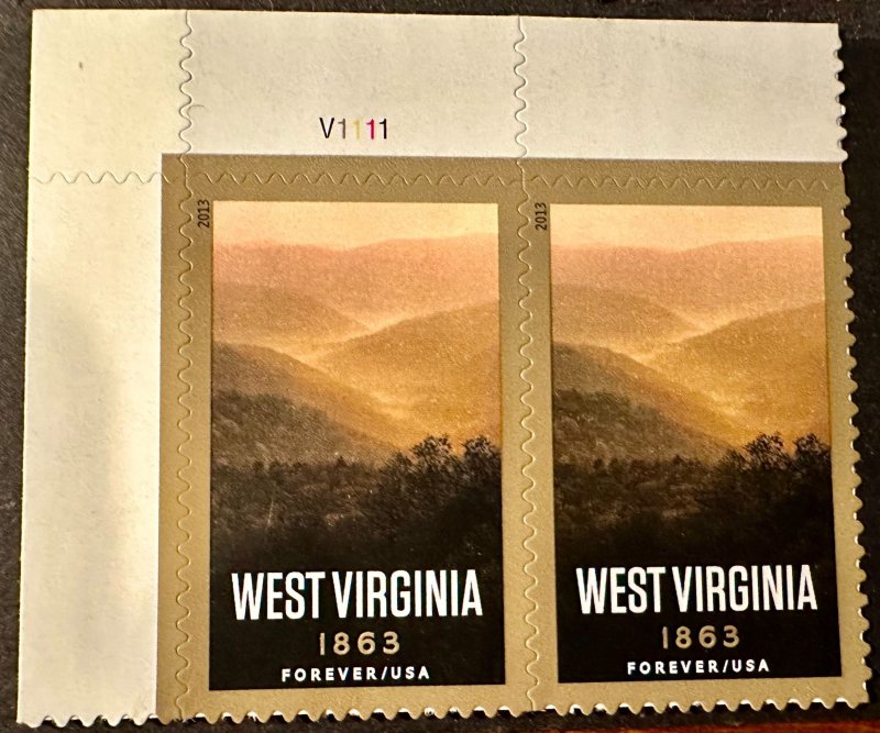 US # 4790 West Virginia pair w/plate # forever 2013 Mint NH