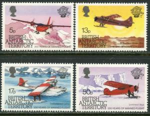 BR. ANTARCTIC BAT Sc#117-120 1983 Flight Anniversary Complete OG Mint NH